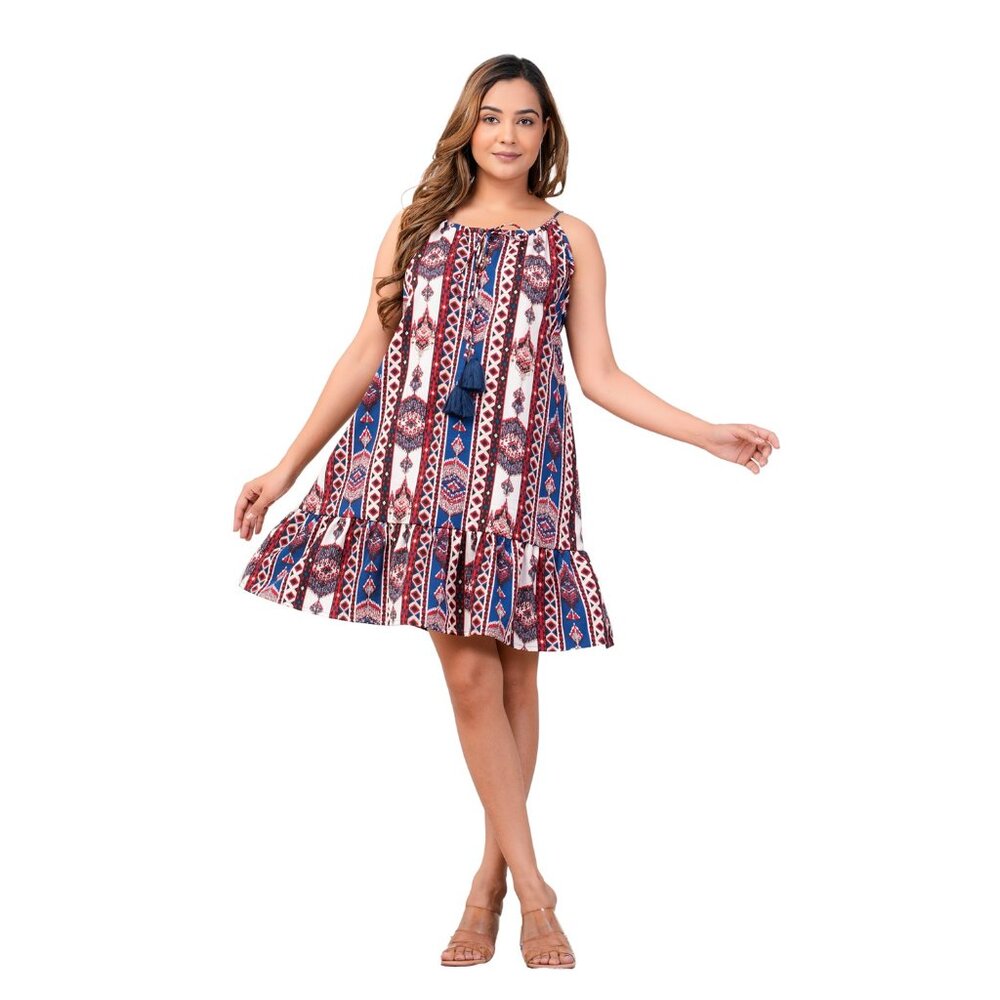 Riara Poly Crepe Casual Mini Dress Sleeveless One Piece Dress Flared Party Dress